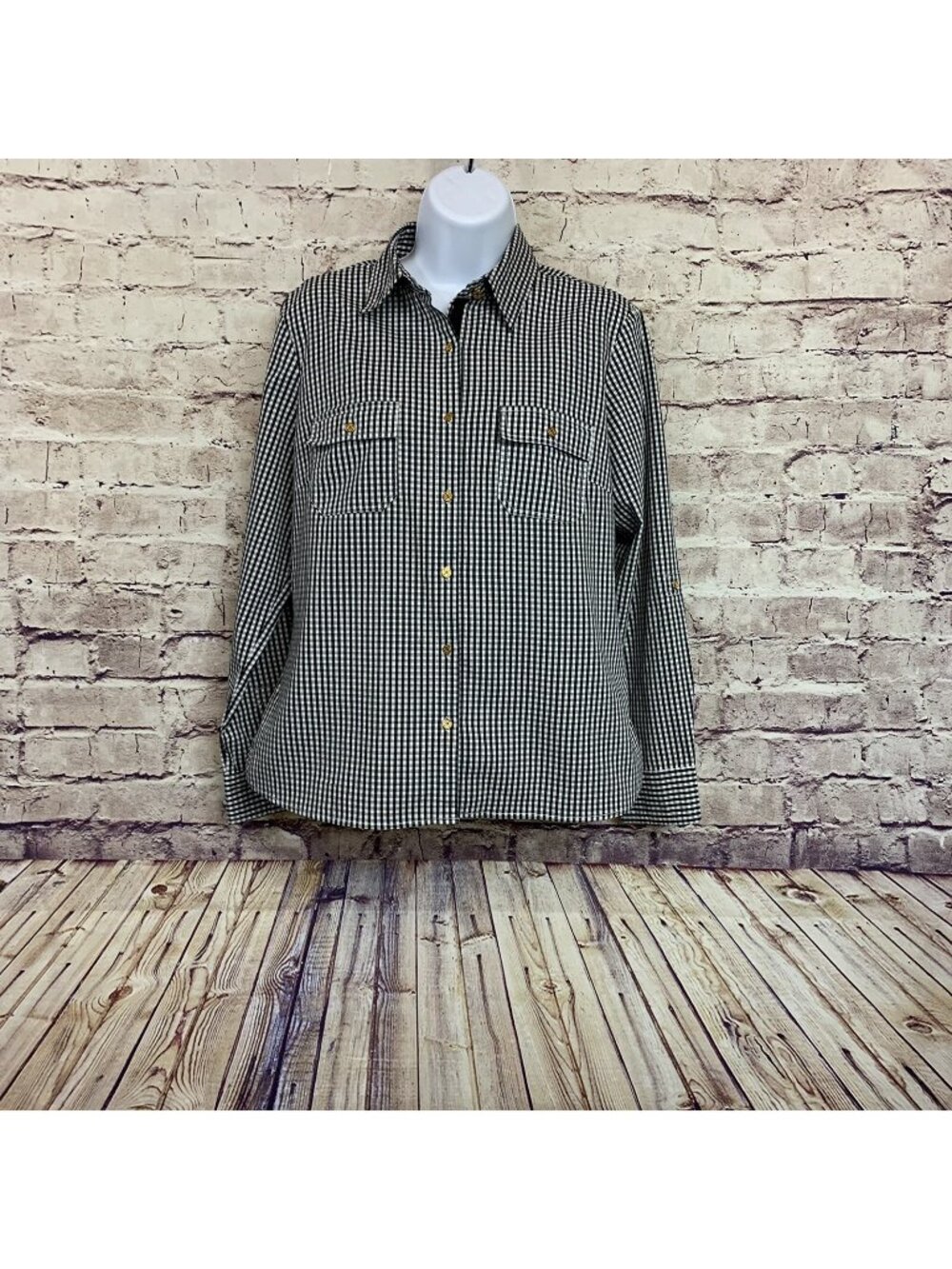 Zac & Rachel Black Check Button Front Roll Tab Sleeve Shirt